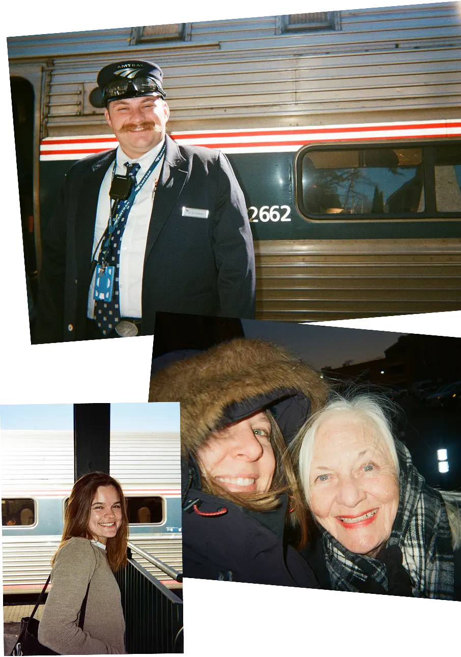 collage with conductor and happy people